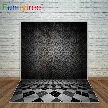

Funnytree photographic background distressed black gray lattice mosaic floor irony damask wall studio props backdrop camera