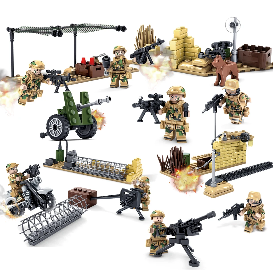 8pcs/set Military Survival Suits Weapons Building Blocks Bricks Figures Toys 