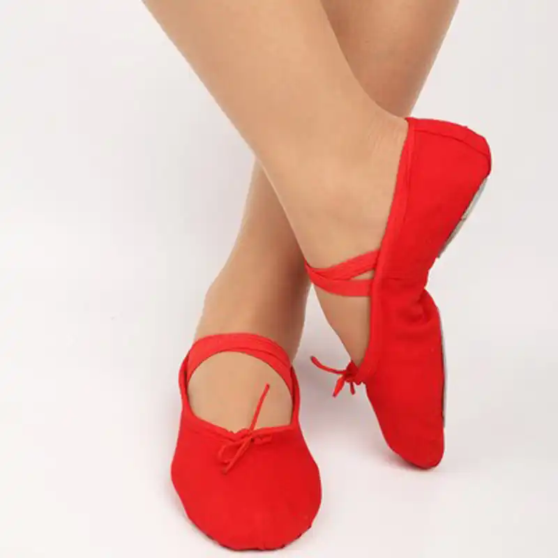 red ballet slippers with ribbons