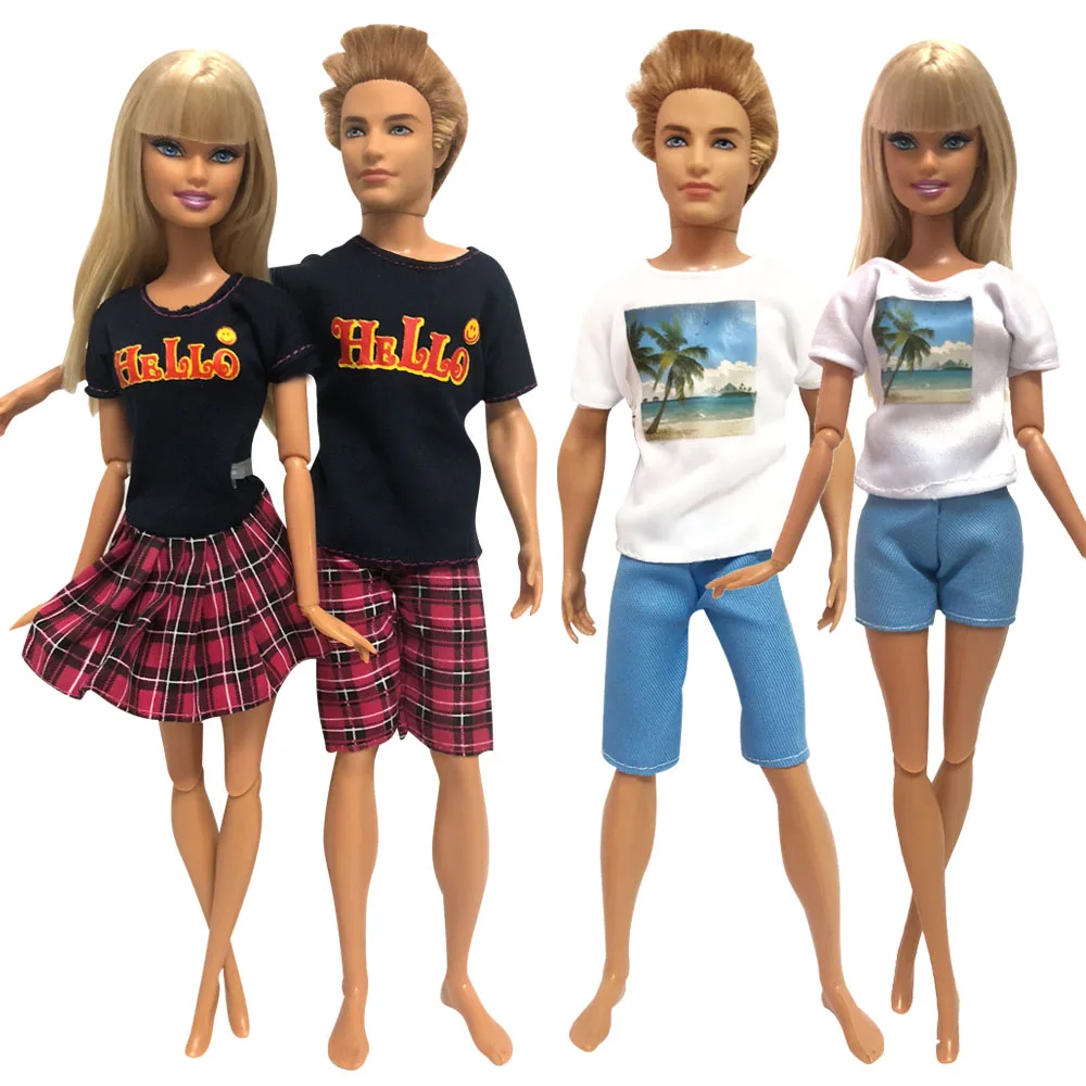 

NK 4 Pcs /Set Daily Casual Couple Doll Dress For Barbie Doll Accessories Boy Girl Clothes Birthday Gift Toy For Ken Doll DZ