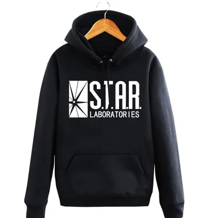 Star Lab Printing Men Hoodie Black Hooded Sweatshirt Male Printed Clothing Hoodies and Sweatshirts Winter The Flash Star Labs