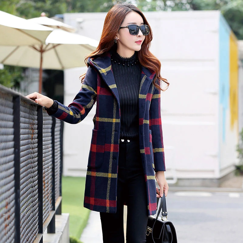 2017 new fashion slim women's Lattice woolen jacket autumn winter ...