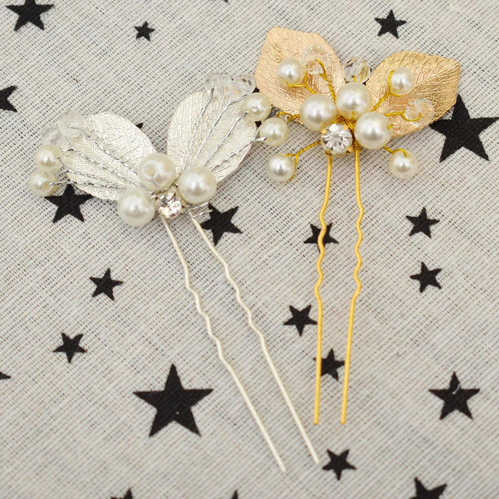 

Wedding Hair Pin Bridal Accessories Pearl Leaf Metal Clip Diamante Slide 1PC Fashion New Hot Hair Clip