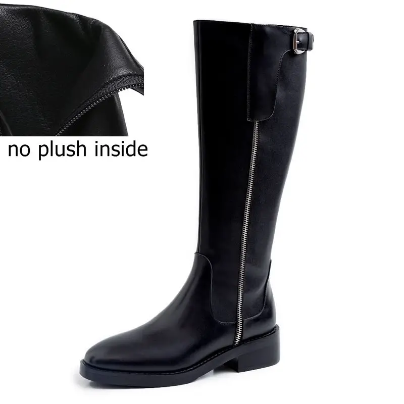 ALLBITEFO high quality genuine leather+pu women knee high boots new winter snow women boots ankle boots for women girls shoes - Цвет: no plush inside