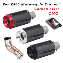 Full System For Kawasaki Z900 2017 2018 Motorcycle Exhaust Pipe Modified Carbon Fiber With Middle Connection Link Pipe Slip On tkosm rsv4 motorcycle exhaust full system mid link pipe motorbike carbon fiber muffler sticker slip on for aprilia rsv4 2012 15
