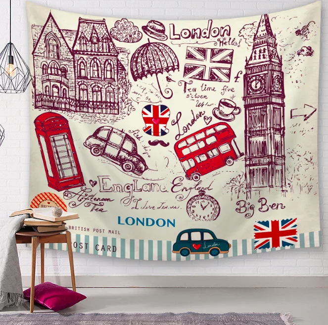 

Vintage I Love London Decor Tapestries Bathroom Outdoor Tapestry Wall Hanging Sheet Picnic Cloth Home Decor Tablecloth