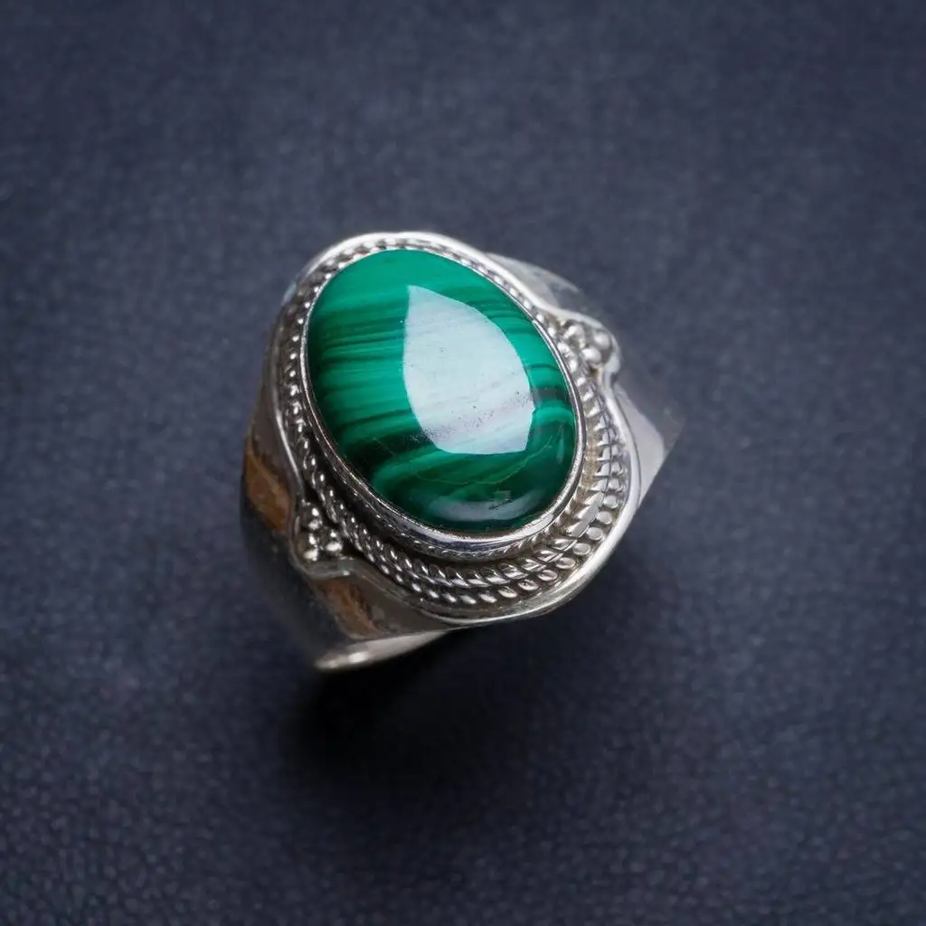 

Natural Malachite Handmade Unique 925 Sterling Silver Ring 9 Y4679