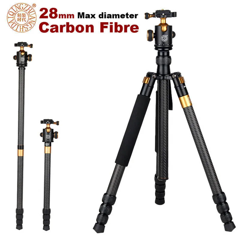 QZSD Q1088C 65-inch Carbon Fiber Professional DSLR Camera Tripod Compact Portable Travel Tripod Monopod Ball Head Camera Stand