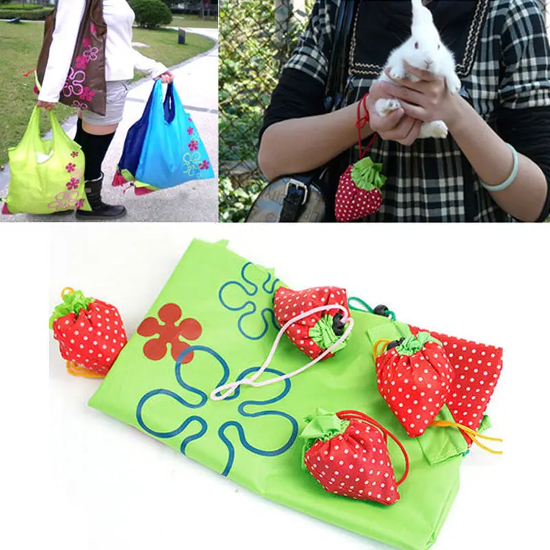 New Nylon Foldable Reusable Shopping Bags Strawberry Tote Eco Storage Handbag CN New Nylon Foldable Reusable Shopping Bags Strawberry Tote Eco Storage Handbag CN