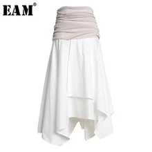 [EAM] Новинка, весна-лето, белая плиссированная юбка с высокой эластичной талией и асимметричным подолом, женская мода, JT206