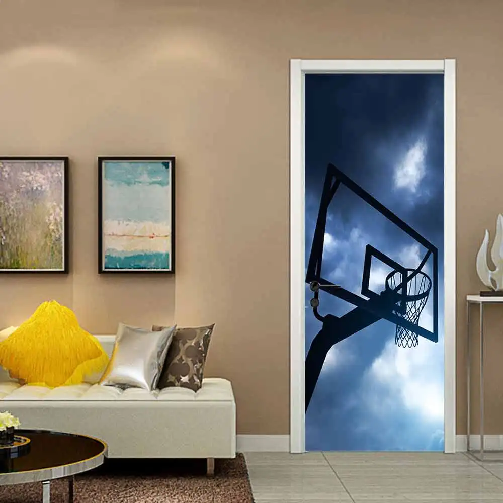 Наклейка на дверь 3D креативная баскетбольная рама ПВХ самоклеющиеся водонепроницаемые обои для гостиной спальни украшения двери