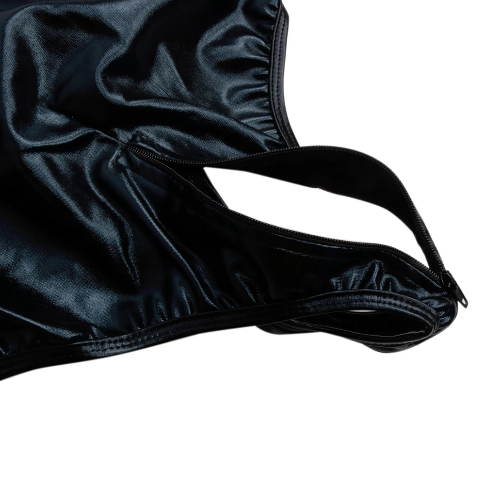 iEFiEL Sexy Womens Wetlook Bodycon Patent Leather Leotard Bodysuit with Zipper Crotch High Cut Dancewear for Nightclub Parties white bodysuit