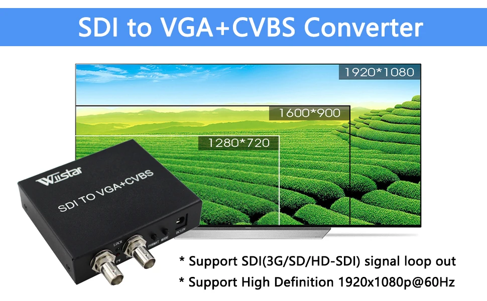 Wiistar SDI для VGA CVBS/AV конвертер адаптер SD/HDI/3G-SDI для AV VGA SDI поддержка 1080 P для монитора/камеры/дисплея