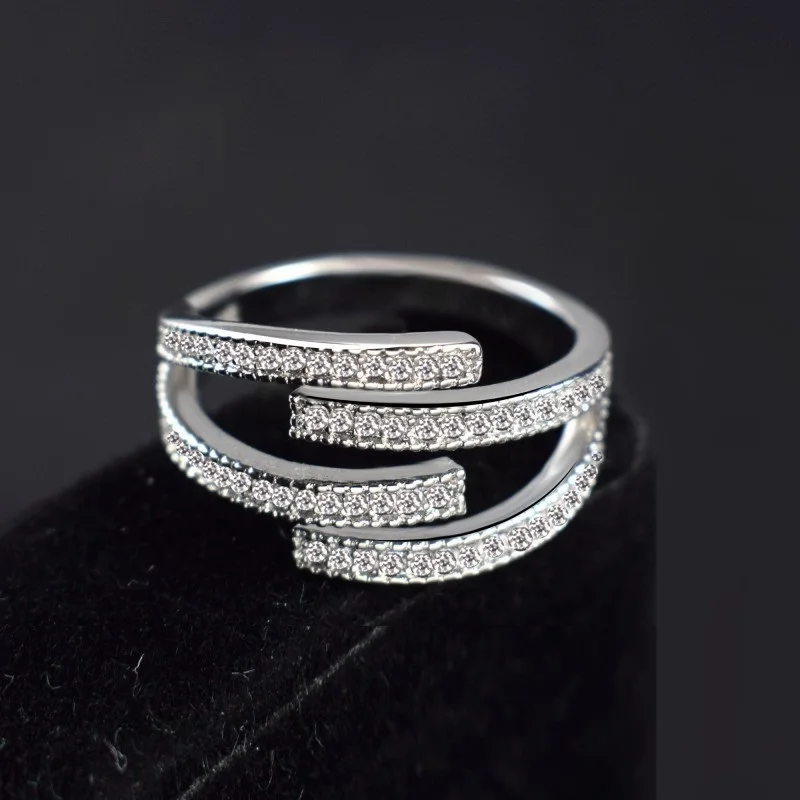 Женское кольцо с геометрическим рисунком AAA Zircon блестящее белое Открытое для дня