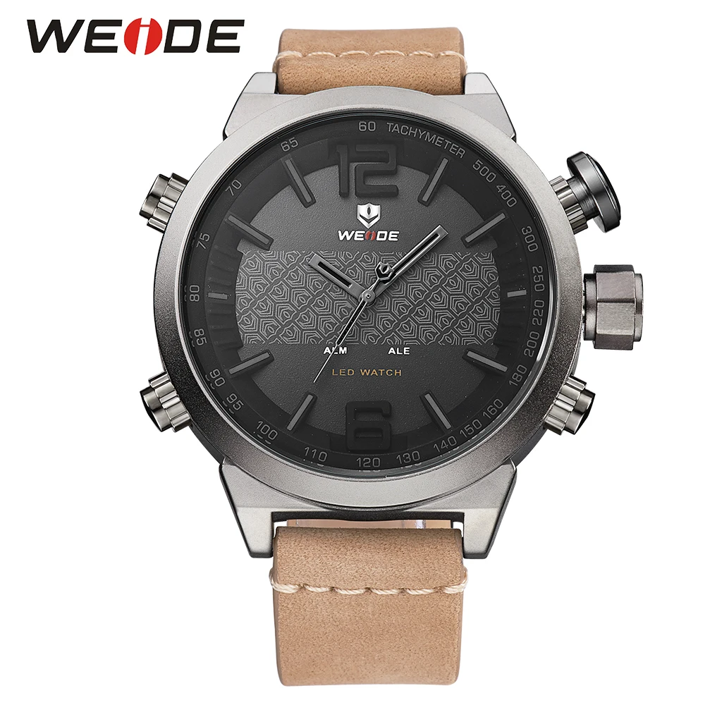 

WEIDE Luxury Brand Outdoor Sports Watch Men 3ATM Waterproof Analog Digital Alarm Clock Fashion Leather Strap Quartz Wristwatch