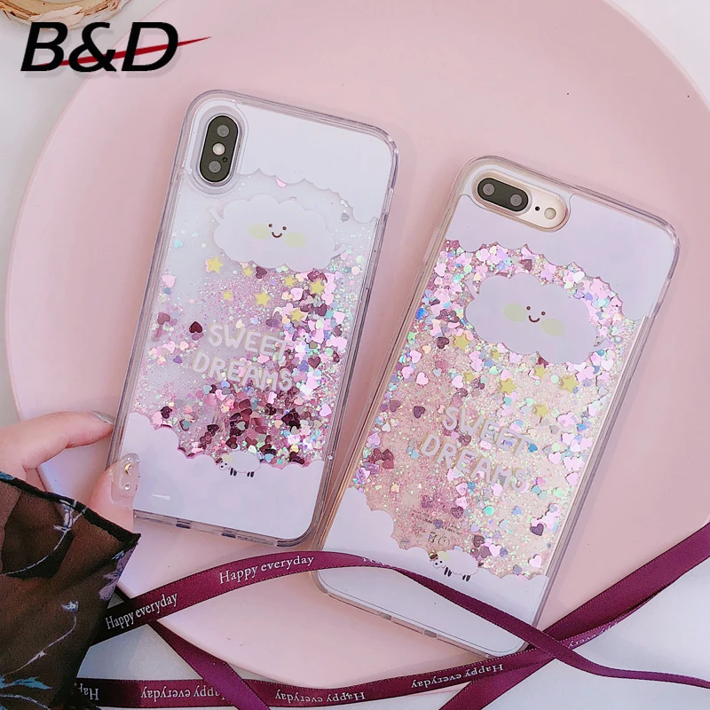 Милый Мультфильм Sweet Dreams облако блеск Quicksand чехол для iPhone X 7 Plus 8 6 S блестящие