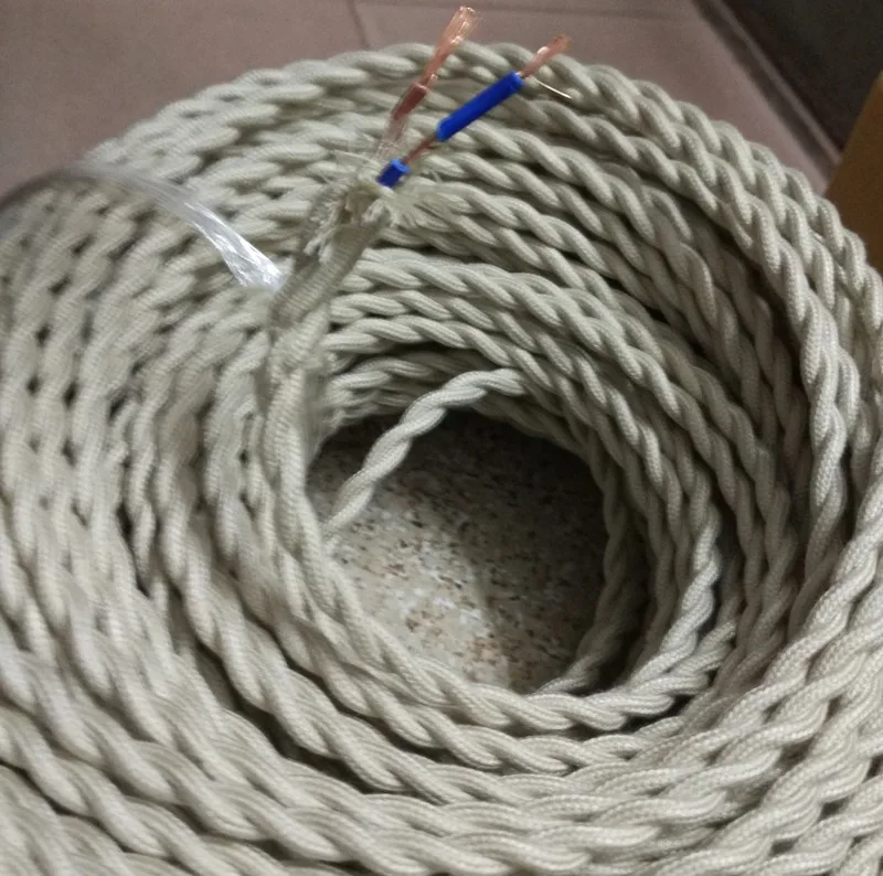 5mlot 20.75 Copper Cloth Covered Wire Vintage Style Edison Light Lamp Cord Grip Twisted Fabric Lighting Flex Electric Cable (6)