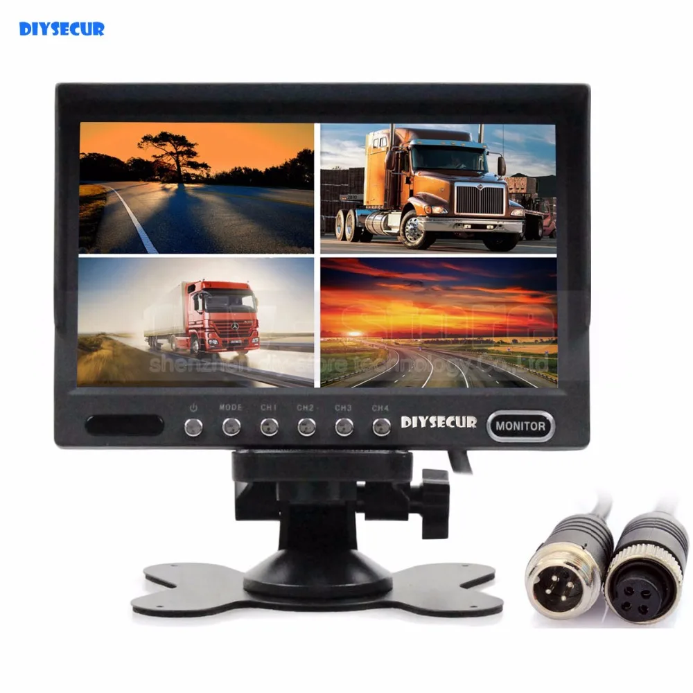 Goede DIYSECUR 4PIN DC12V 24V 7 Inch 4 Split Quad Screen Display Kleur Achteruitrijcamera Video Security Monitor voor Auto Vrachtwagen Bus CCTV Camera