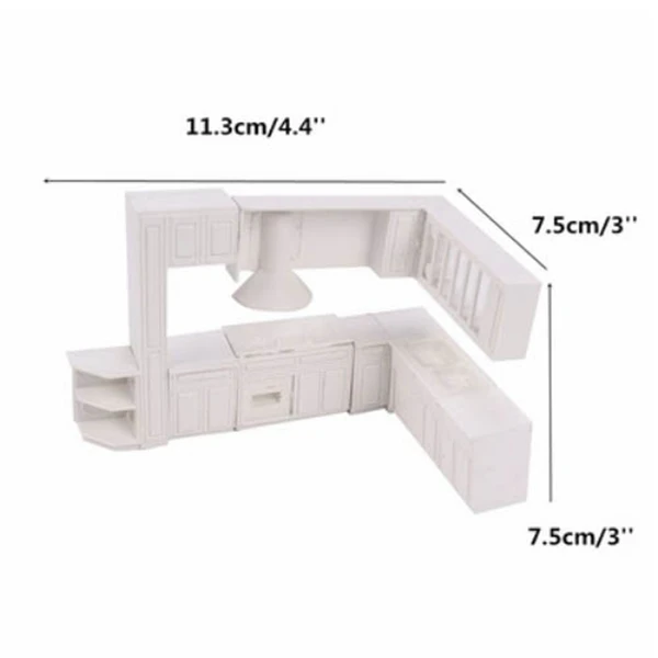 Кукольный дом Миниатюрный 16 шт набор кухонной мебели l-образный Белый пластик