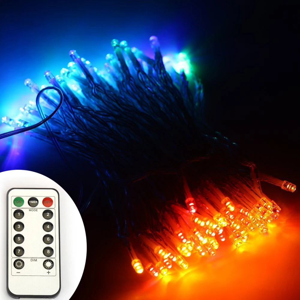 

5pcs/lot Remote Control 33Ft 100 leds Warm / White / RGB String Lights PVC Wire Battery Powered 8 Modes Waterproof