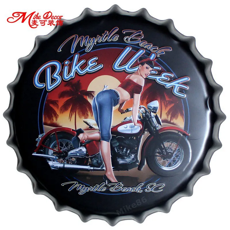 

[ Mike86 ] BIKE WEEK Motor Lady Bottle Cap Metal Posters Gift Metal Plaque Party Retro wall Sign dorm Club Decor 35 CM AG-670