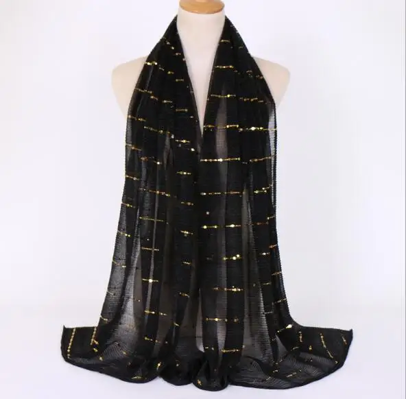 LZIXX женский шарф Волшебная нить мятая Серебряная шелковая мусульманская Баотоу длинный шарф с блестками тонкий легкий шарф шаль - Цвет: LL118-4