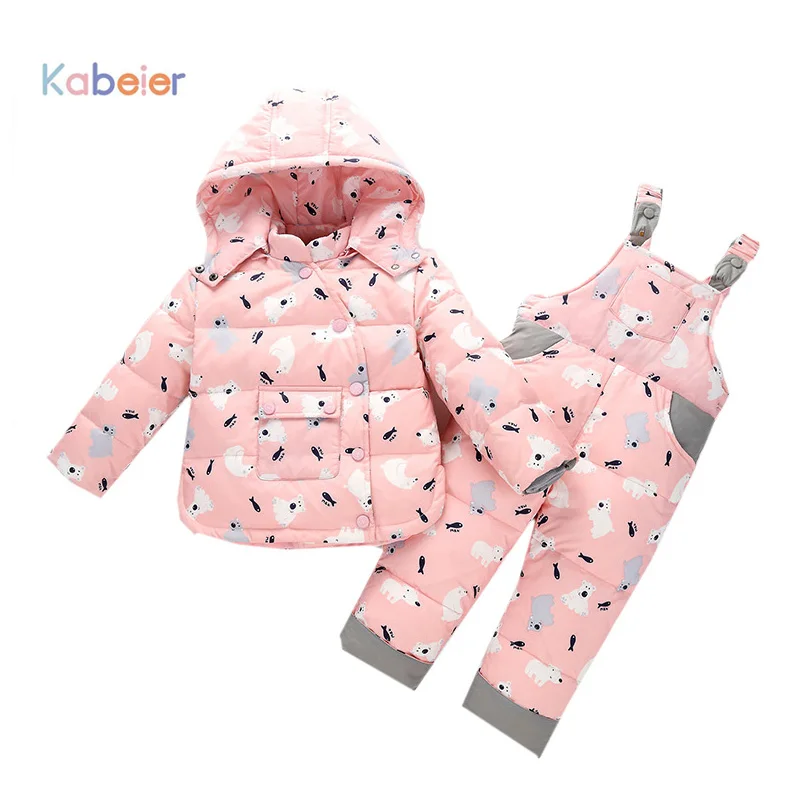 Для маленьких девочек Комплекты одежды для мальчиков зимние теплые носки с рисунком медведя из мультика с капюшоном для новорожденных, младенцев, куртка для снежной погоды для девочек+ штаны, Детский костюм, костюм От 1 до 3 лет