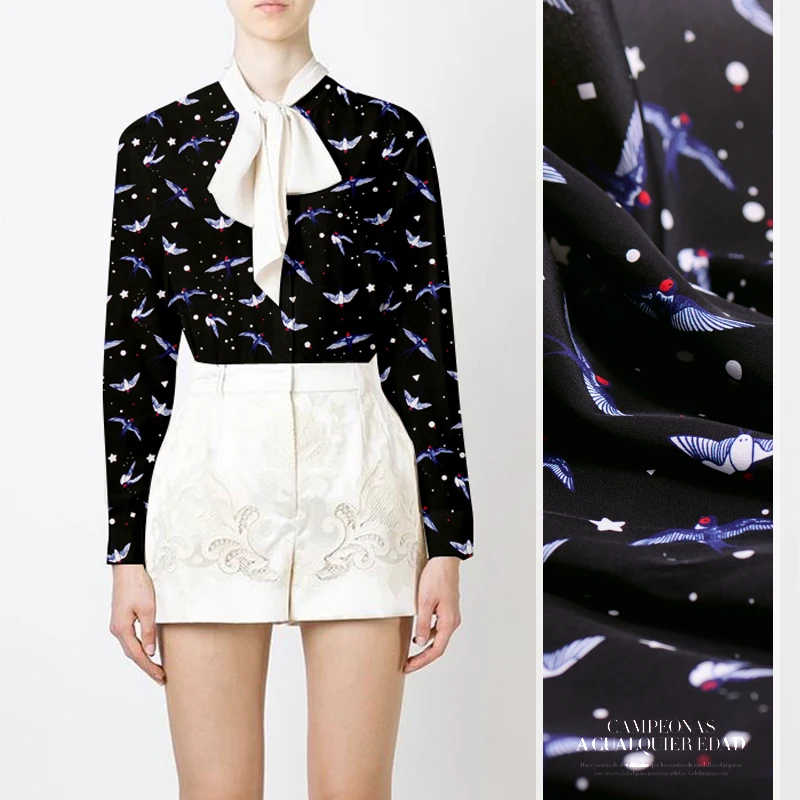 

Silk double crepe fabric 100% silk 140 cm wide 16mm Swift Star Sky Digital inkjet silk fabric spring and summer shirt skirt clot