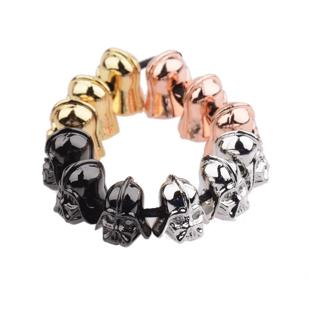 

New Darth Vader Head 4 Color Copper Cubic Zirconia CZ Charm Micro Pave Mens Charm Woven Bracelet DIY Beads Accessorie BD256