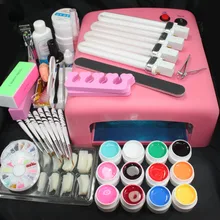 Pro 36W UV GEL Pink Lamp & 12 Color UV Gel Practice Fingers Cutter Nail Art DIY Tool Kits Sets #23set