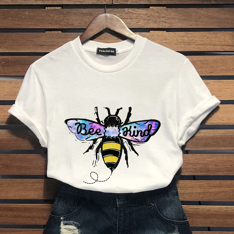 

Women Bee Kind Print Tshirt Save Bees Graphic Tees Women Plus Size T Shirts Cotton O-Neck Tops camiseta mujer S-XL