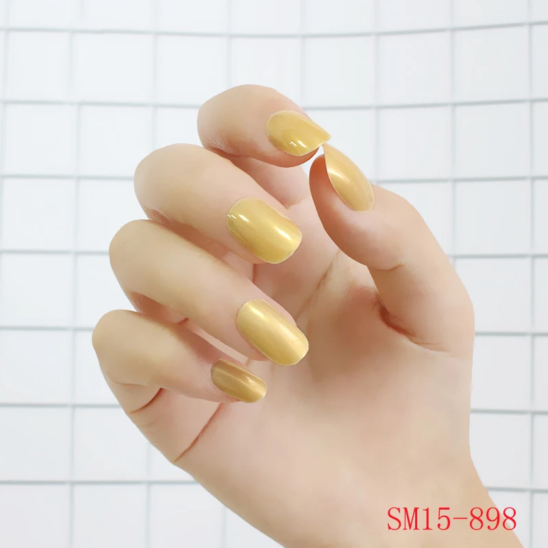 

2019 new 24 PCS /article long round head gold fake nails warm color flesh-colored candy color pure acrylic nails 15-898