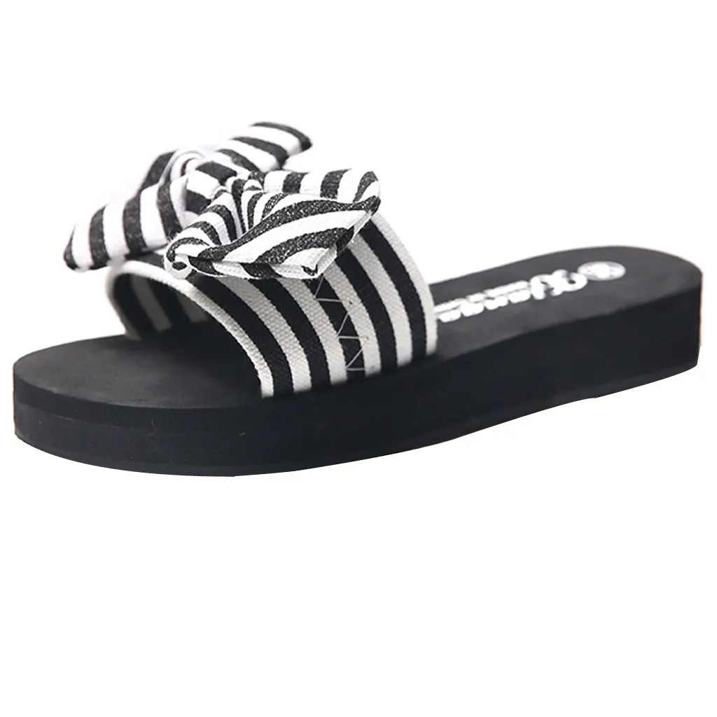 

JAYCOSIN shoes Women Striped Slippers Bow Summer Open Toe Platform Wedge Beach Outside Walk Shoes
