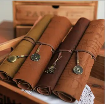 

Hot Sale Pirate Treasure Map Roll Up PU Leather Pencil Case Pen Bags Make Up Holder gift-in Pencil Bags