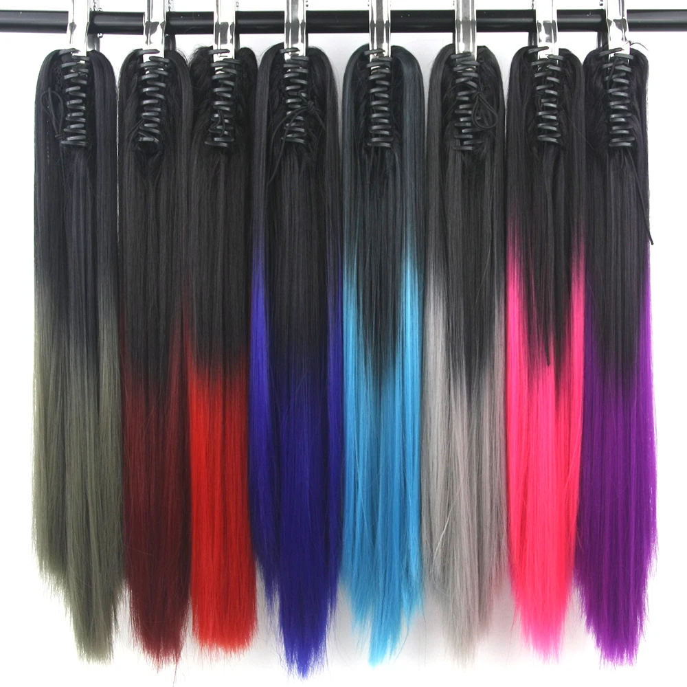 

Soowee 24'' Straight Synthetic Hair Clip In Hair Extension Red Pink Claw Ponytail Hairpieces Pony Fairy Tail Queue De Cheval