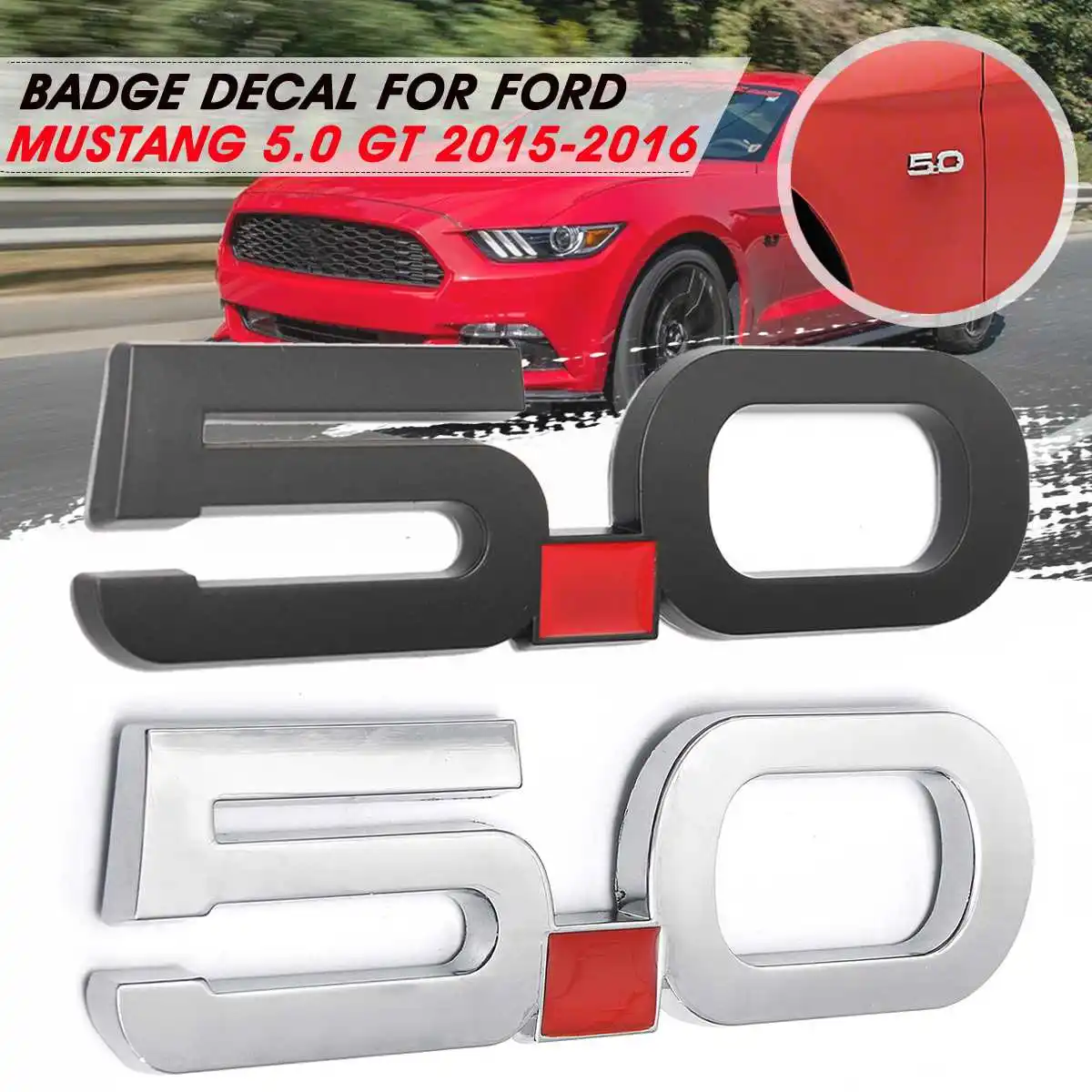 Серебряный черный автомобиль 5,0 наклейка крышка металлическая эмблема бандаж для буферная декорация для Ford/Mustang 5,0 GT 2015 2016
