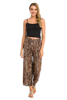 

Women Summer New Fashion Snake Skin Print Wide Leg Pants Casual Female Animal High Elastic Waist Pants Loose Trousers