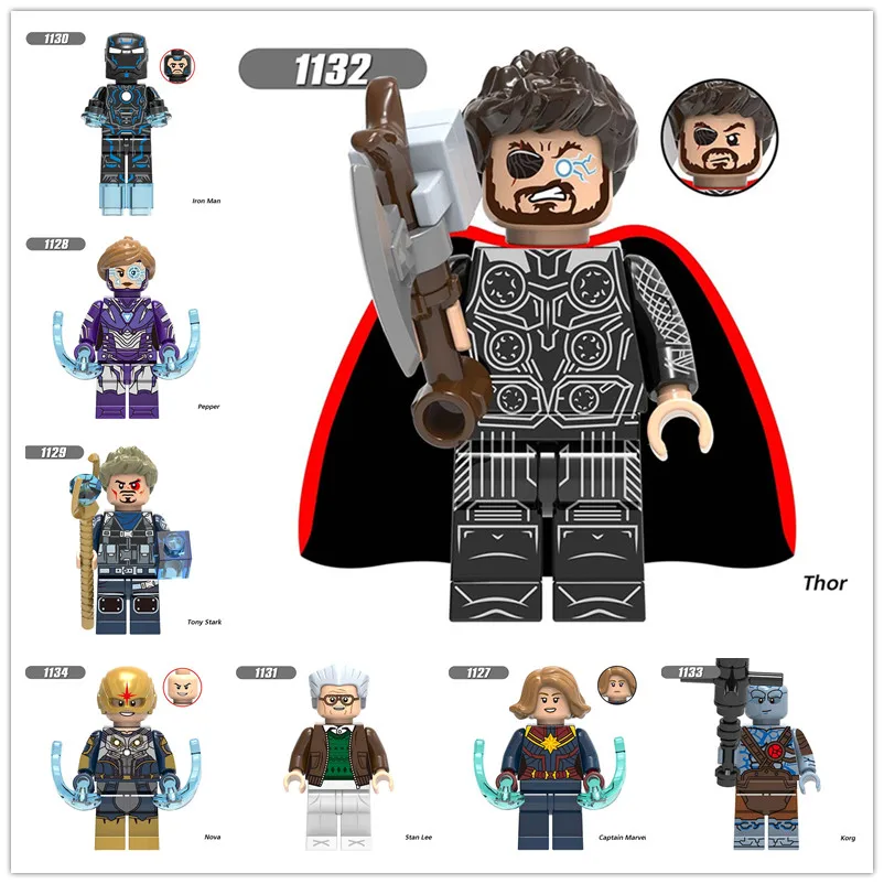 

8Pcs/Set Legoed Building Blocks Super Heroes Captain Marvel Pepper Tony Stark Iron Man Minifigured Bricks Children Toys X0240