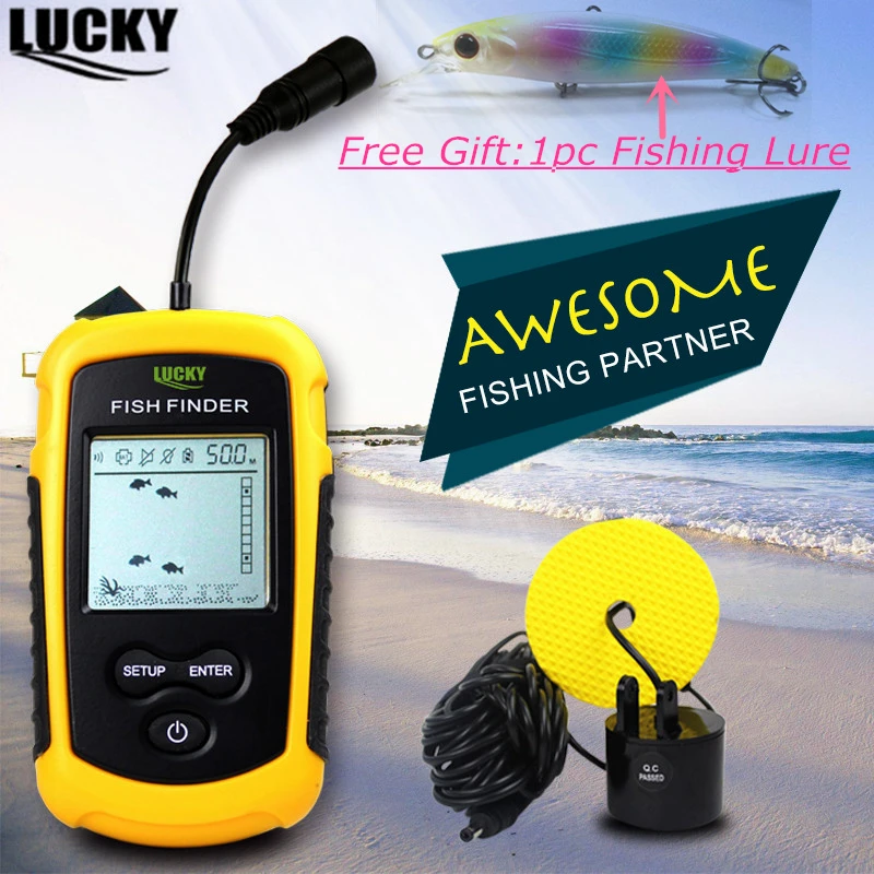 أعمق الأسماك سونار LCD صياد السمك محظوظ الاستشعار صدى إنذار عمق FishFinder المحمولة FF1108-1 سونار صياد السمك أسلم 0.7-100 m