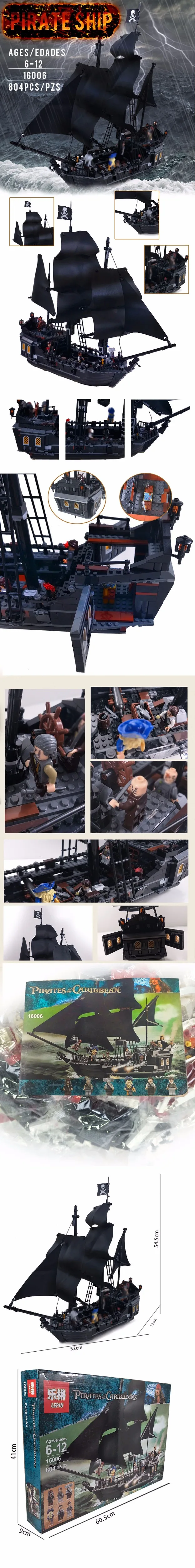 Лепин 16006 804 шт. Строительные кирпичи Пираты Карибского моря черный жемчуг корабль модель игрушечные лошадки Совместимость 4184