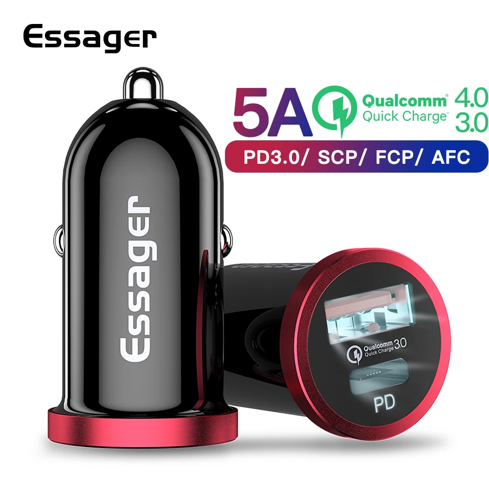 Essager 30 W سريعة تهمة 4.0 3.0 USB سيارة شاحن سامسونج S10 هواوي P30 SCP QC4.0 QC3.0 نوع C سريع PD سيارة شحن شاحن