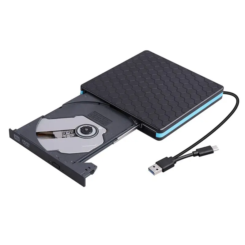 

USB-C+USB3.0 2-In-1 DVD Drive External CD DVD Drive Superdrive External CD DVD+/- RW Burner Optical Drive Compatible for Apple