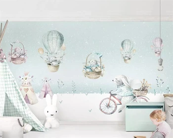 

beibehang Custom wallpaper 3D murals biking bunny hot air balloon Nordic children's room background wall bedroom decoration