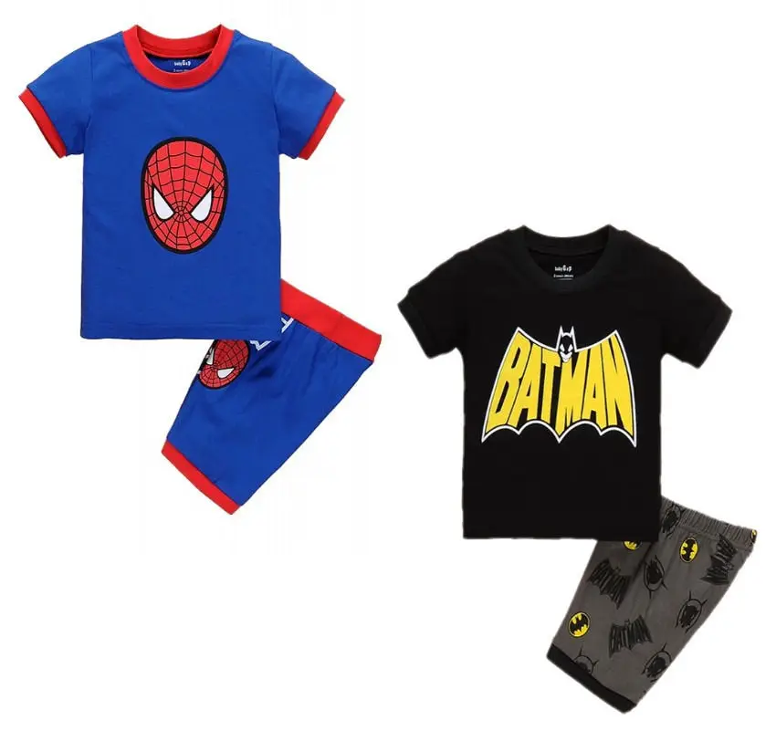 

2016 Baby Kids Boys Summer Cartoon Spider/Batman Pattern Printed Top Short sleeveT-shirt+Shorts Outfits Clothes 1-7Y
