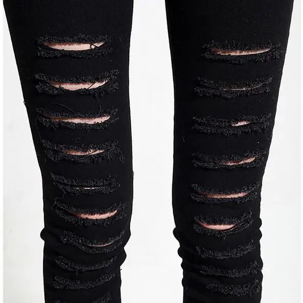 Европа и Америка ретро карандаш ноги белые черные брюки женские рваные джинсы размера плюс 26-32 талия