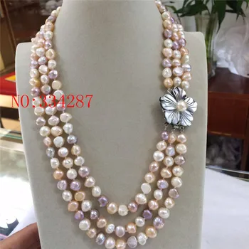 

Natural freshwater pearl necklace 3Strds Multi Color Baroque Pearl Necklace-Cameo Clasp