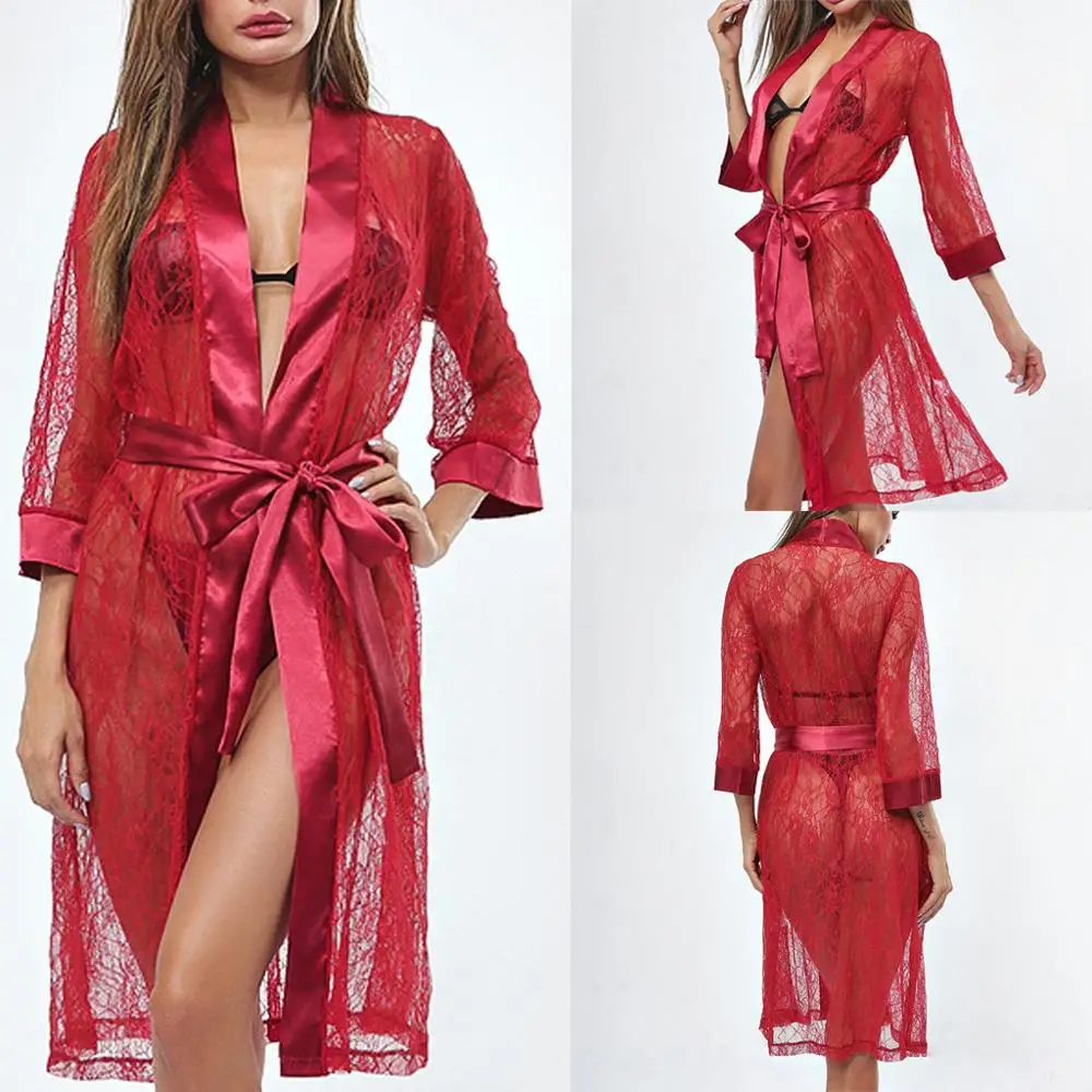 

New Women Sexy Nightwear Lace Transparent Sexy Lingerie Nightgown Sleepwear Dress G-String Sexy Lingerie Robe Sexy Drop Shipping
