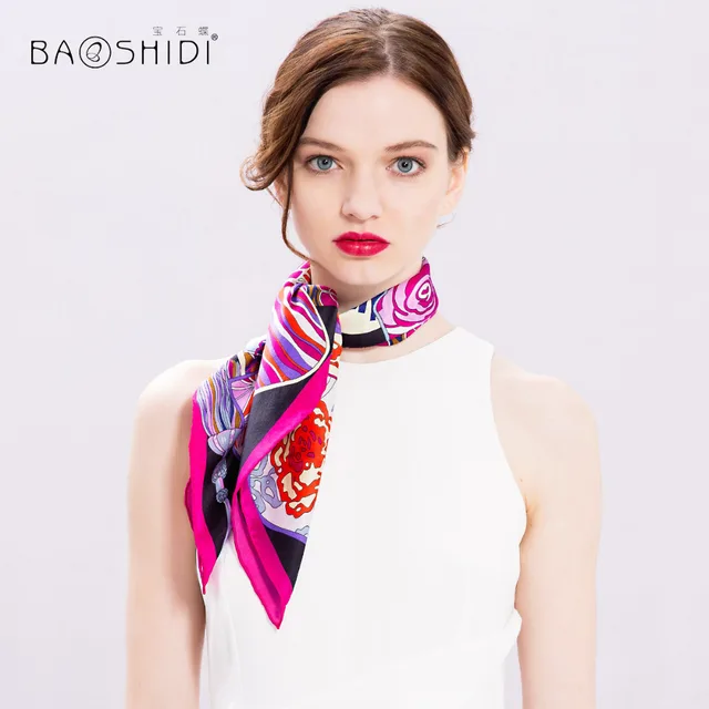 Baoshidi 100 Silk Scarf Women Mini Square Fashion Neck Scarves Luxury Bran Silk Handkerchief 