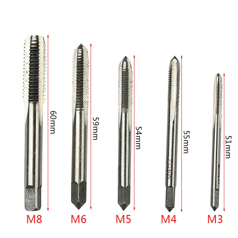 KALAIDUN 5PCS tap and die set Hand Spiral Point Straight Fluted Screw Tap Internal Thread Hand Tap Drill Set M3 M4 M5 M6 M85
