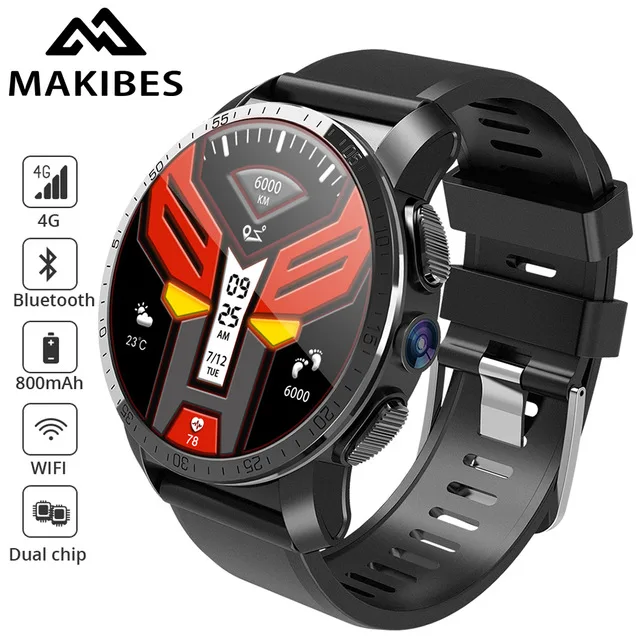 

Hot Makibes M3 4G MT6739+NRF52840 Dual chip Waterproof Smart Watch Man Phone Android 7.1 8MP Camera GPS 800mAh Answer call